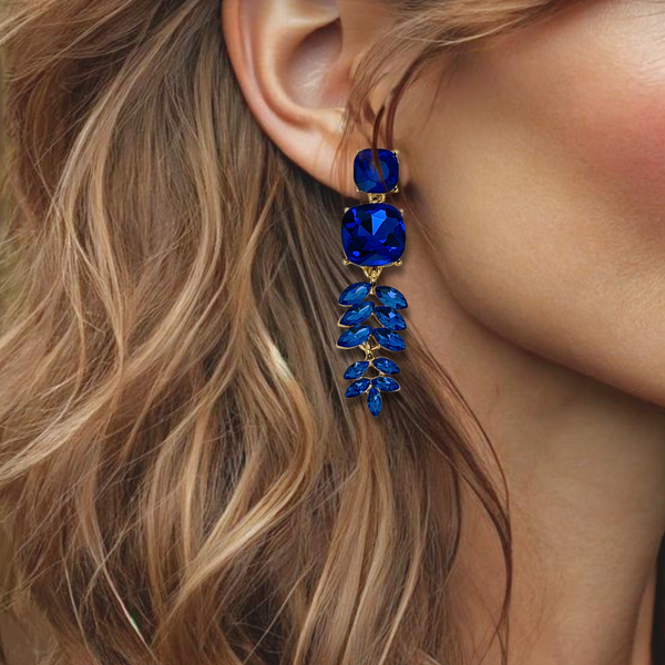 Cobalt Blue Leaf Earrings | Gold