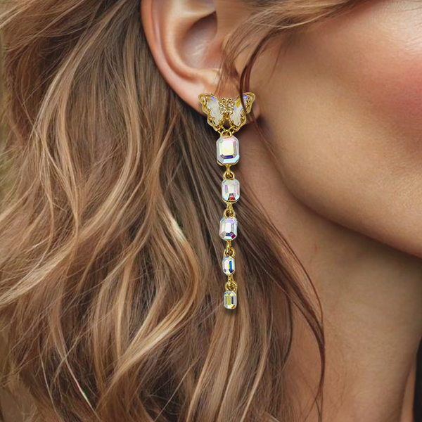 Crystal AB Butterfly Earrings | Gold