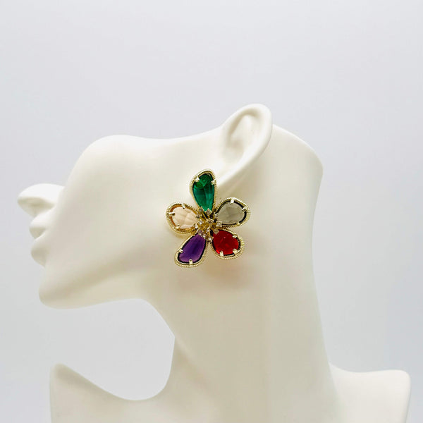 Earrings Colorful Swarovski Flower | Gold