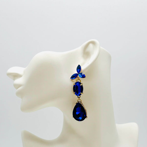 Long Cobalt Leafs Earrings | Gold