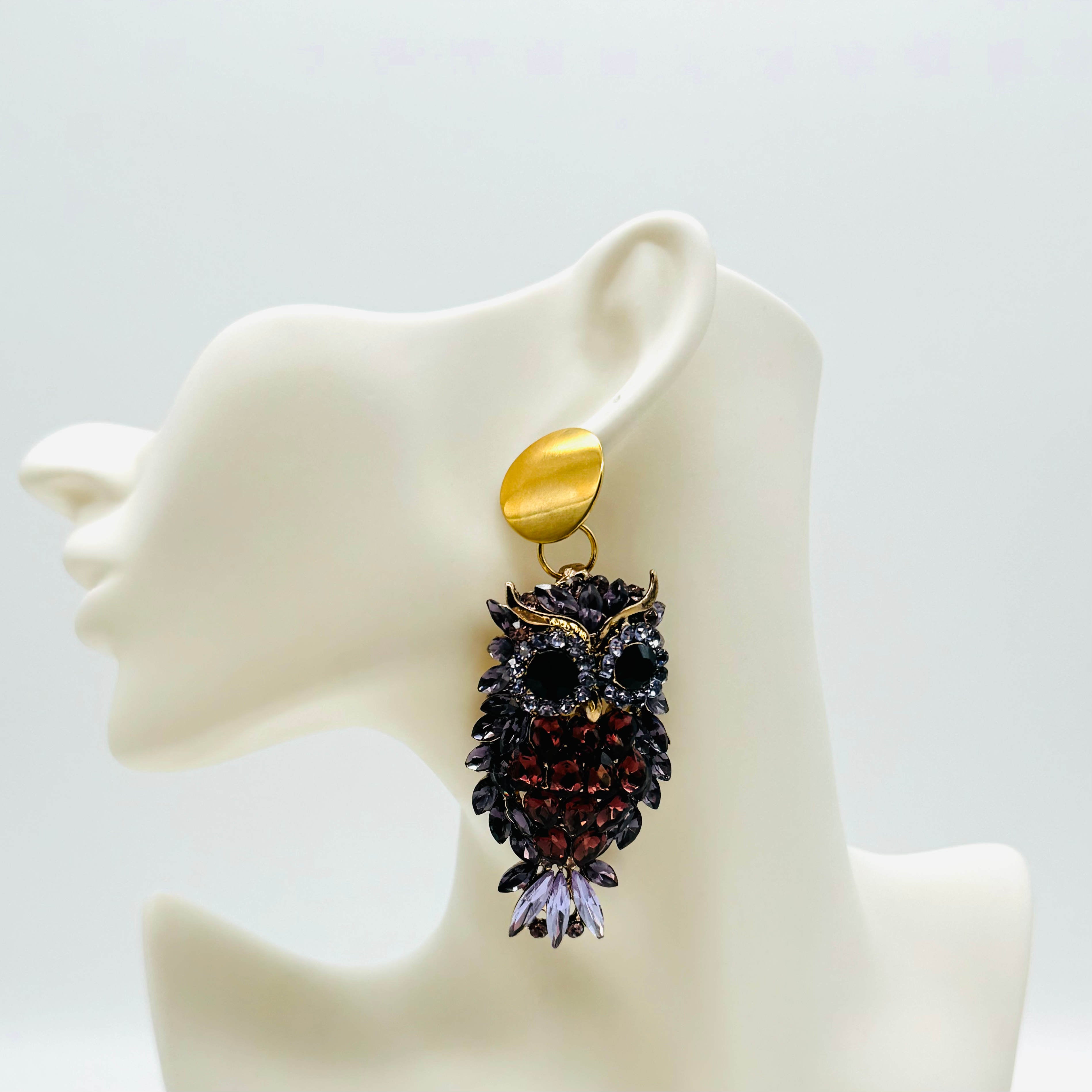 Earrings Purple Owl | Gold