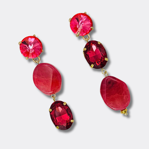 Fuchsia Agate Crystal Earrings | Gold