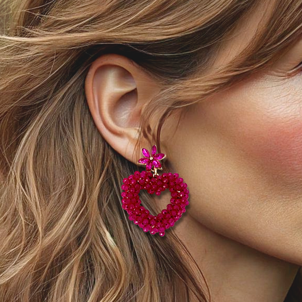 Fuchsia Flower Heart Earrings | Gold