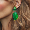 Green Agate Crystal Earrings | Gold
