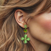 Green Crystal Flower Earrings | Gold