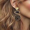 Long Brown Flowers Earrings | Gold