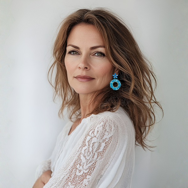 Opal Blue Flower Earrings | Gold