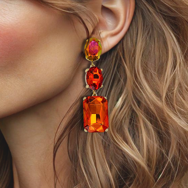 Orange Crystal Earrings | Gold