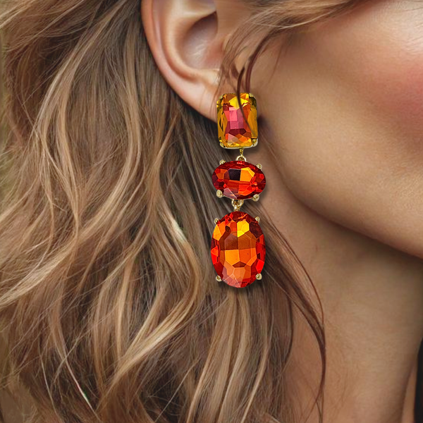 Orange Crystal Earrings | Gold