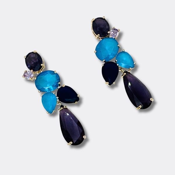Purple Aqua Earrings | Gold