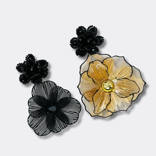 Big Black Flowers Earrings | Gold