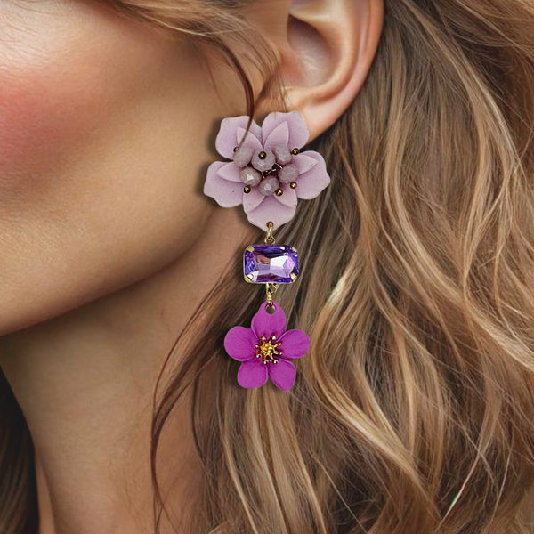 Lilac Resin Flower Earrings | Gold