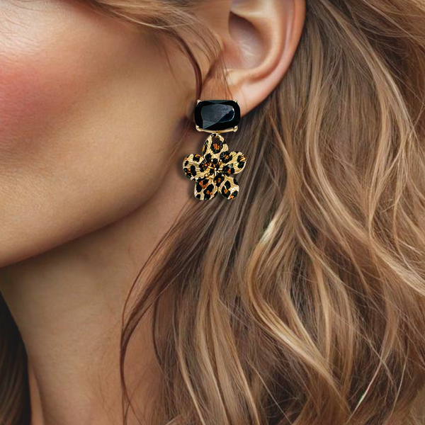 Leopard Flowers Earrings | Gold
