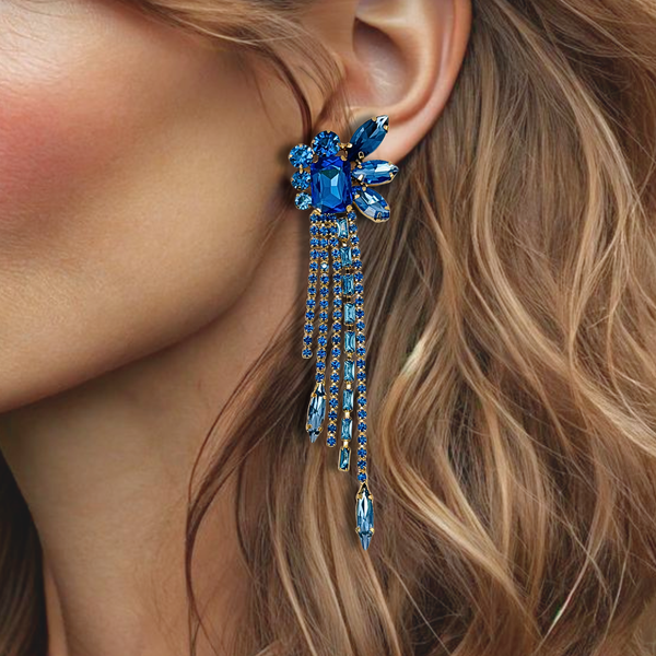 Denim Blue Crystal Earrings | Gold