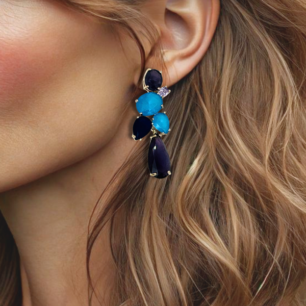 Purple Aqua Earrings | Gold