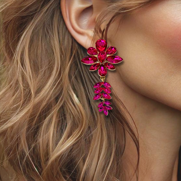 Fuchsia Glam Earrings | Gold