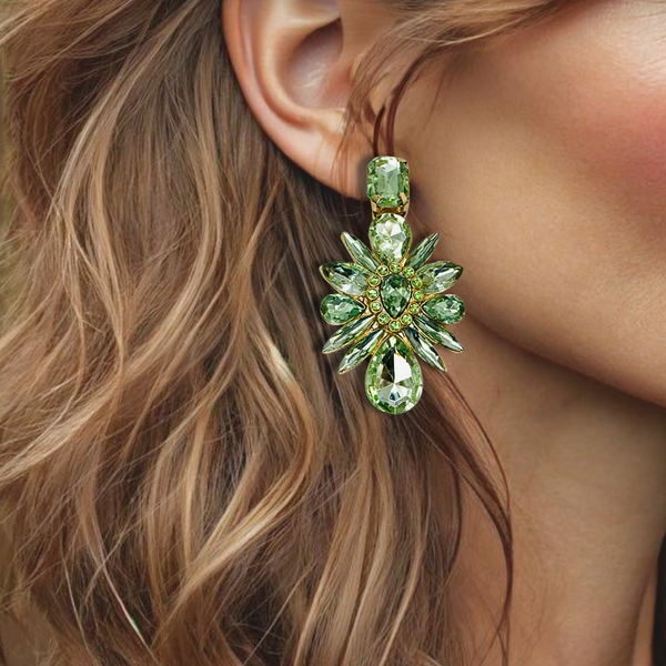Soft Green Glam Earrings | Gold