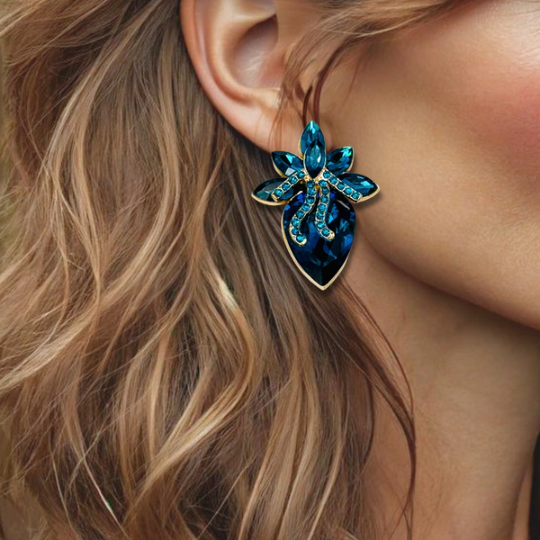 Petrol Studs Strass Earrings | Gold