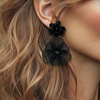 Big Black Flowers Earrings | Gold