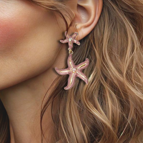 Dusty Pink Starfish Earrings | Gold