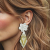 White Beads Flower Earrings | Gold