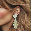 White Beads Flower Earrings | Gold