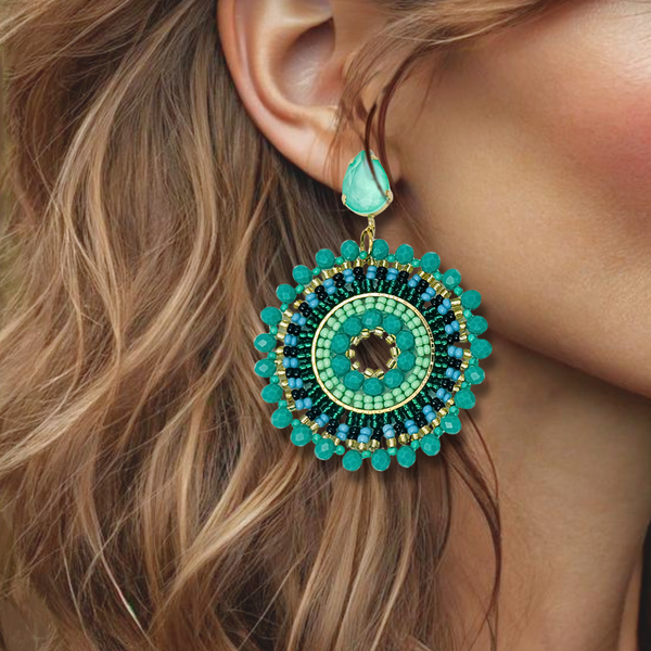 Green Circle Earrings | Gold