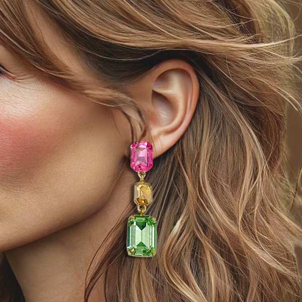 Fuchsia Flower Beads Earrings | Gold