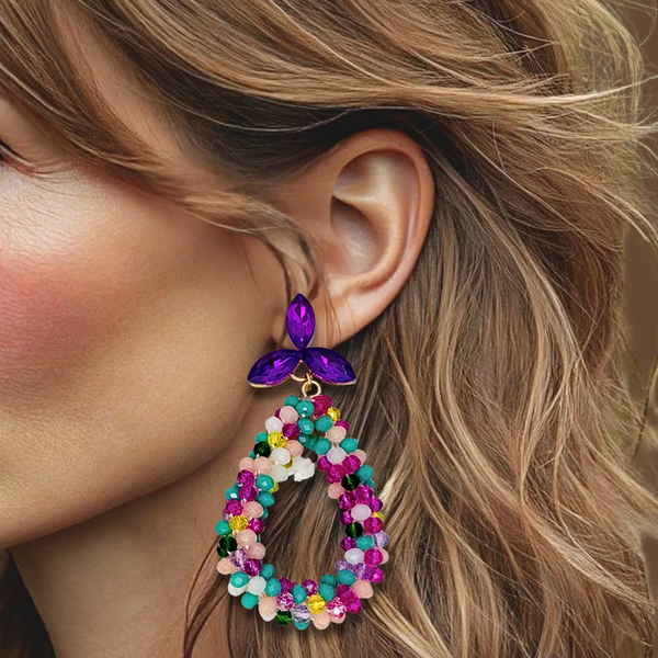 Purple Colorful Drop Earrings | Gold