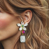 Opal White Flower Earrings | Gold