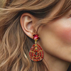 Stone Red Drop Earrings | Gold