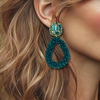 Dark Green Drop Earrings | Gold