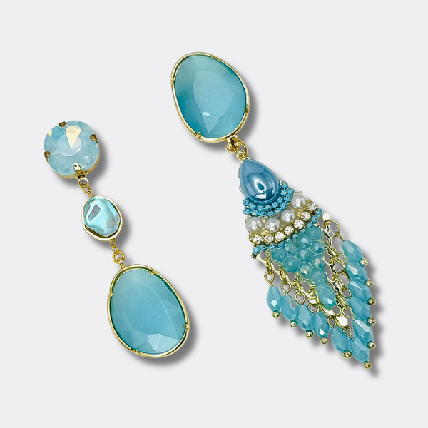 Blue Facet Earrings | Gold