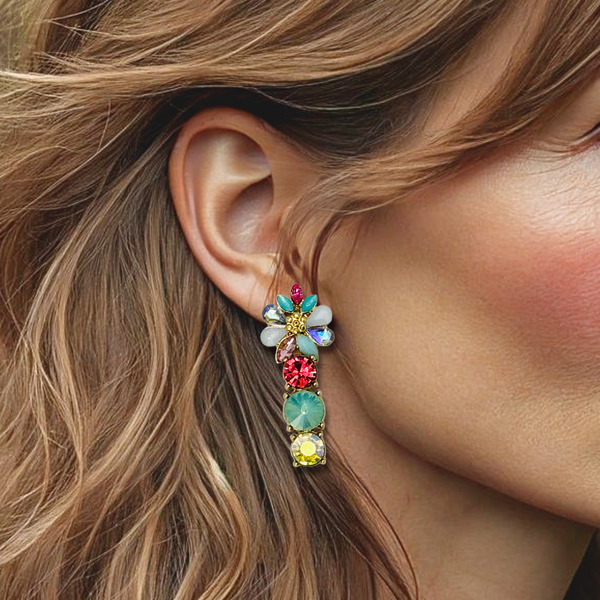 Colorful Beaded Diamond Earrings | Gold