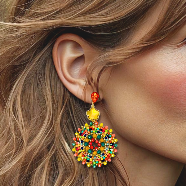 Orange Yellow Beads Earrings | Gold