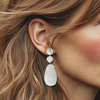 White Beads Flower Earrings | Gold
