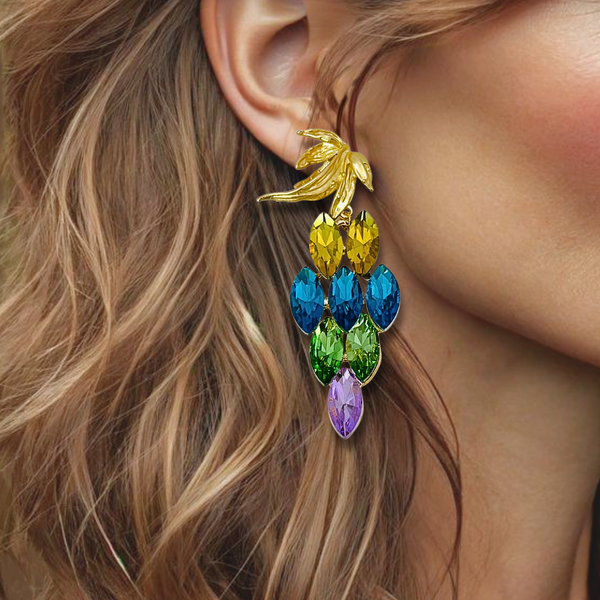 Long Colorful Leaf Earrings | Gold