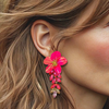 Shiny Pink Flower Earrings | Gold