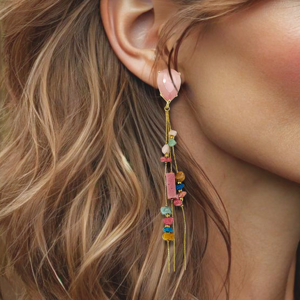 Long Colorful Pink Earrings | Gold
