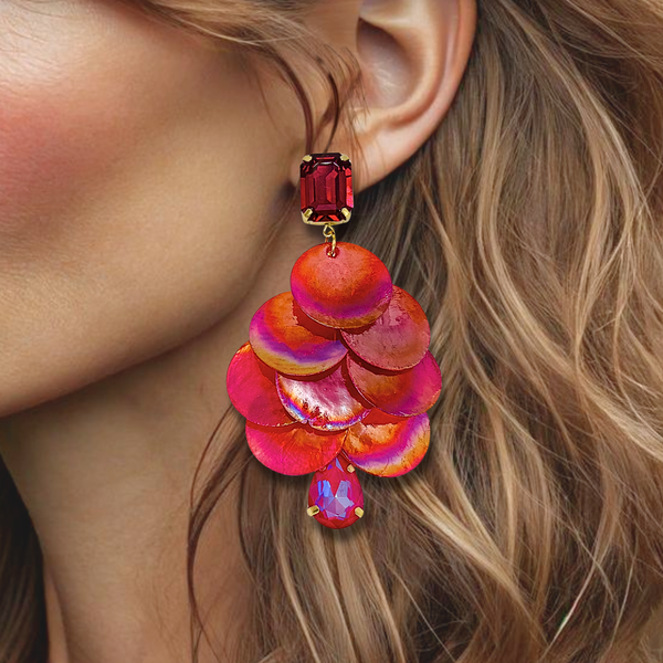 Wine Red Shell Earrings | Gold
