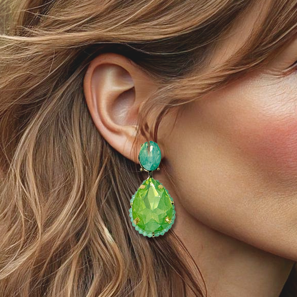 Green Flower Earrings | Gold