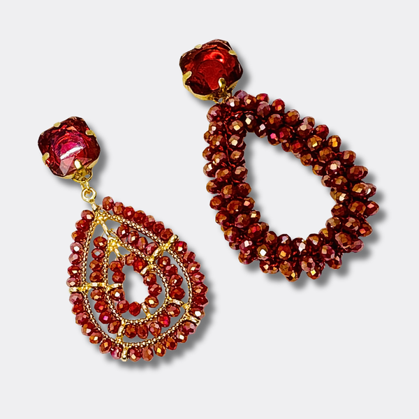 Stone Red Drop Earrings | Gold