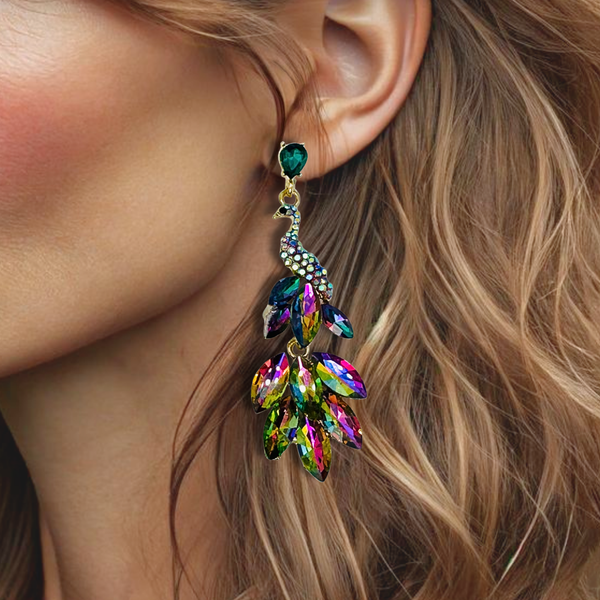 Crystal Peacock Earrings | Gold