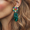 Green Blue Flower Earrings | Gold