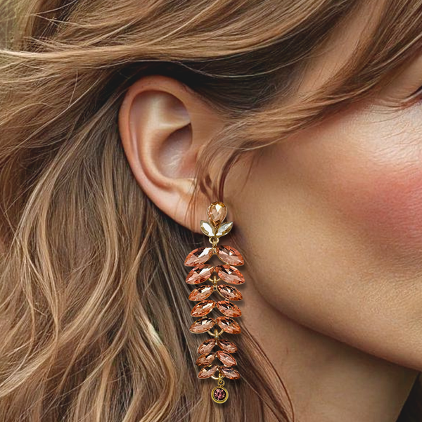 Peach Leaf Crystal Earrings | Gold
