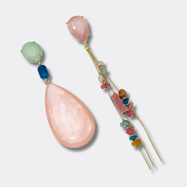 Long Colorful Pink Earrings | Gold