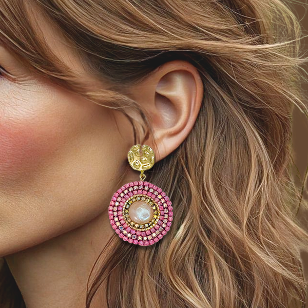 Pink Luminous Halo Earrings | Gold