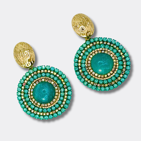 Green Luminous Halo Earrings | Gold