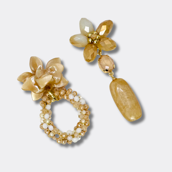 Champagne Facet Flower Earrings 3 | Gold