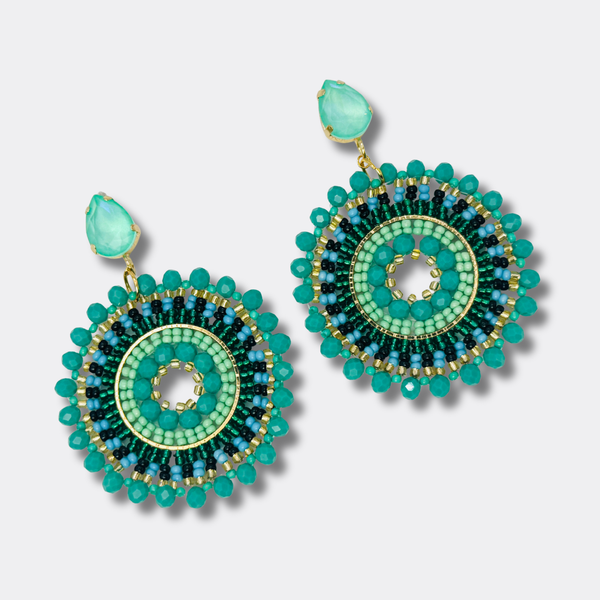 Green Circle Earrings | Gold